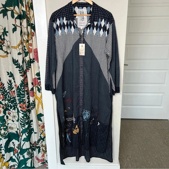 NWT Johnny Was Neelu Voile Shirt Dress Button Front Blue Embroidered Small - Picture 2 of 7